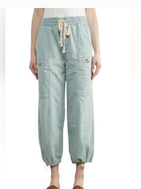 Aaron & Amber Striped Drawstring Pants Jogger Wide leg Small
